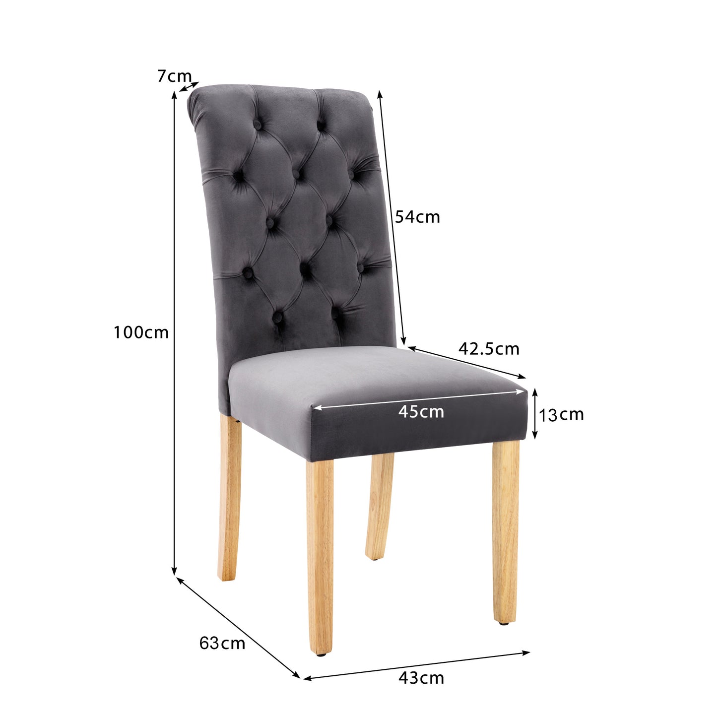 Velvet Dining Chairs Set Of 6 With Oak Legs, Knob, Chrome Knocker Bedroom Chair Kitchen Chair Living Room Lounge Leisure Chair, Gray