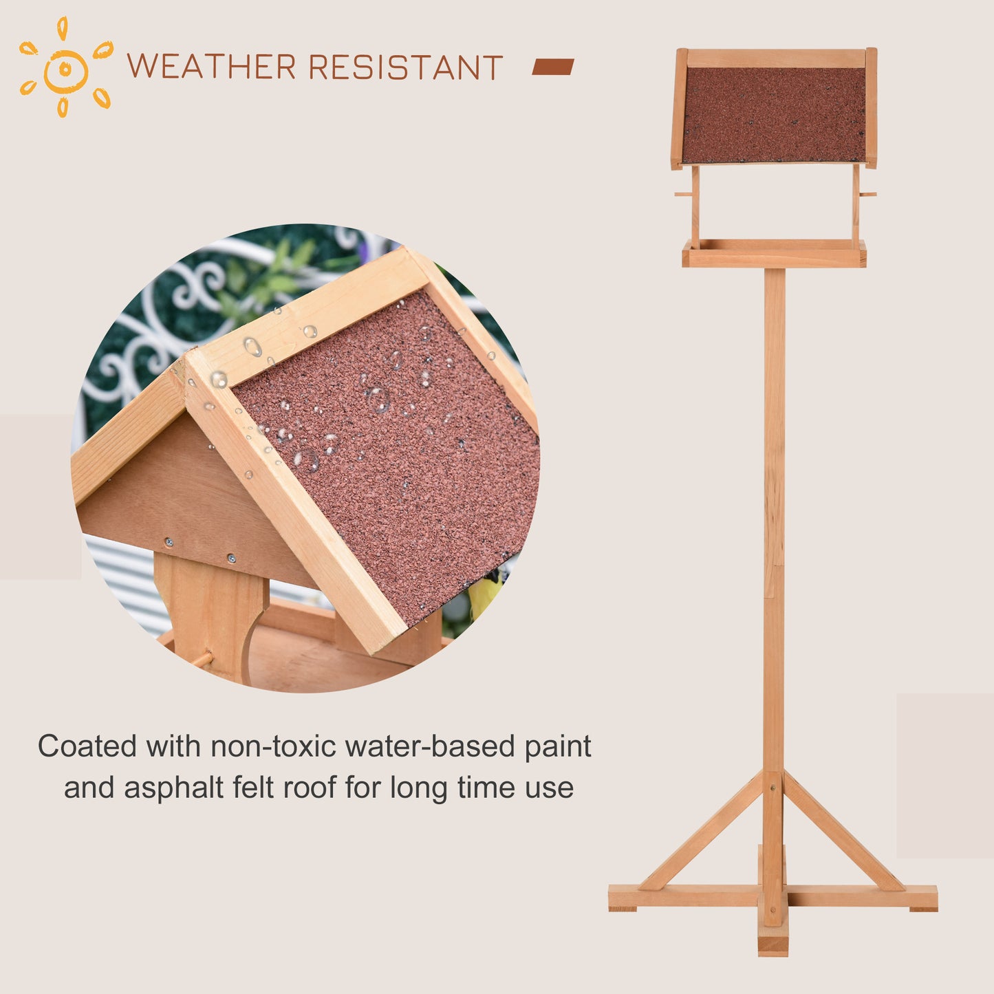PawHut Wooden Bird Table Wild Bird Feeding Station Freestanding Feeder For Garden Outdoor 55 X 55 X 144cm