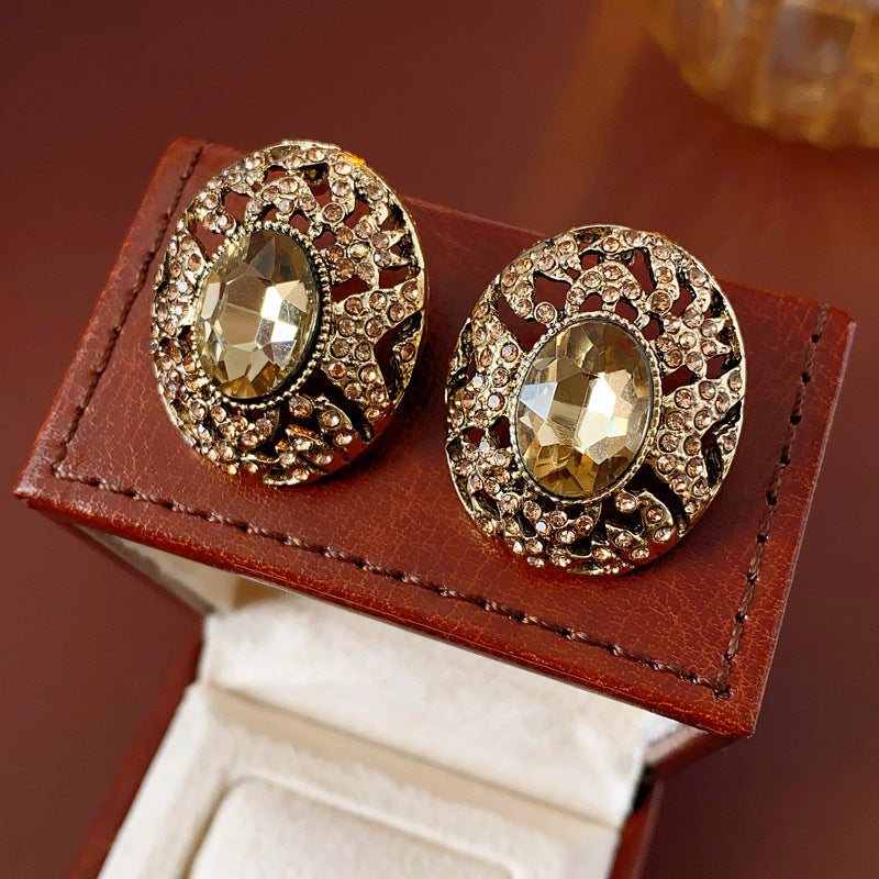 Fashion Vintage Crystal Tassel Earrings Women Silver Needle Diamond Shape Versatile Jewelry
