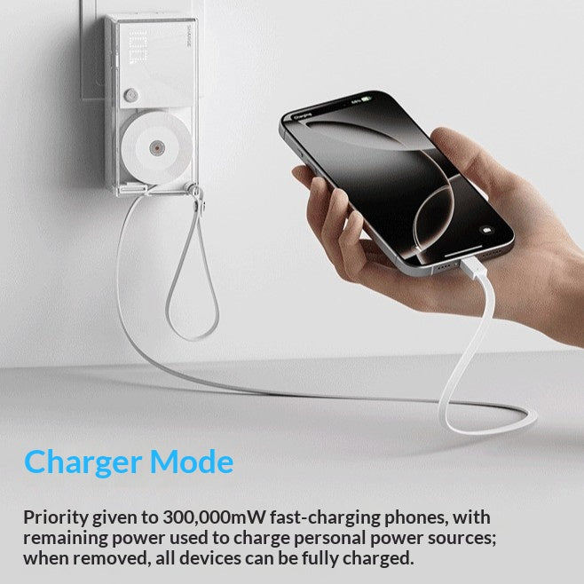 3-in-1 Power Bank With 30W Charging Built-in Plug And Retractable Cable For Fast Charging