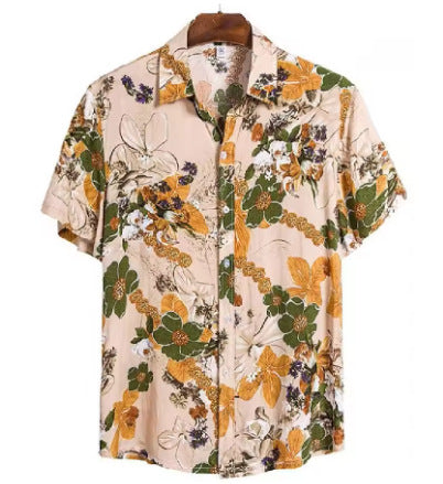 Retro-printed Short-sleeve Lapel-button Fashion Casual Jacket Shirt