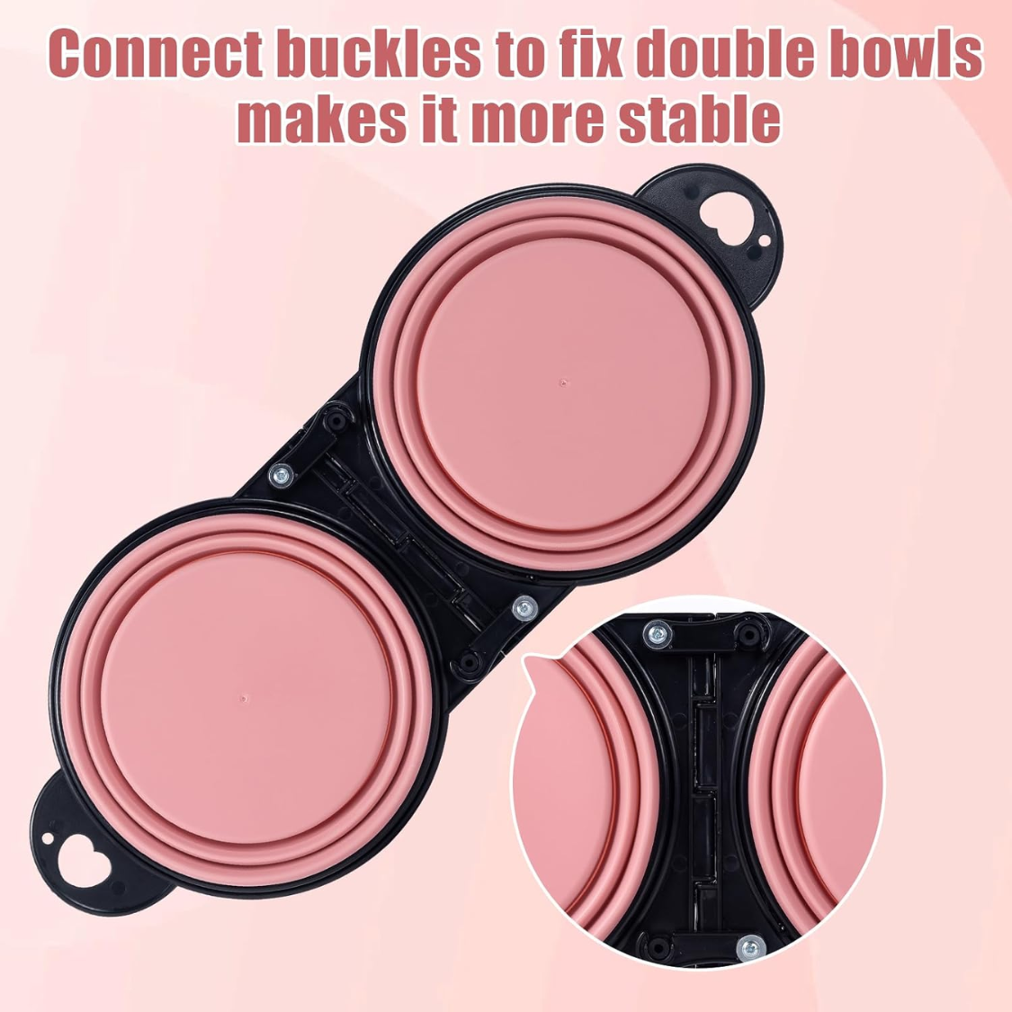 Collapsible Dog Dual Bowls Reinforced Rim 180 Degrees Flip Over Foldable Double Bowl With Lock Clips More Stable Dog Travel Bowls Pet Food Water Feeder