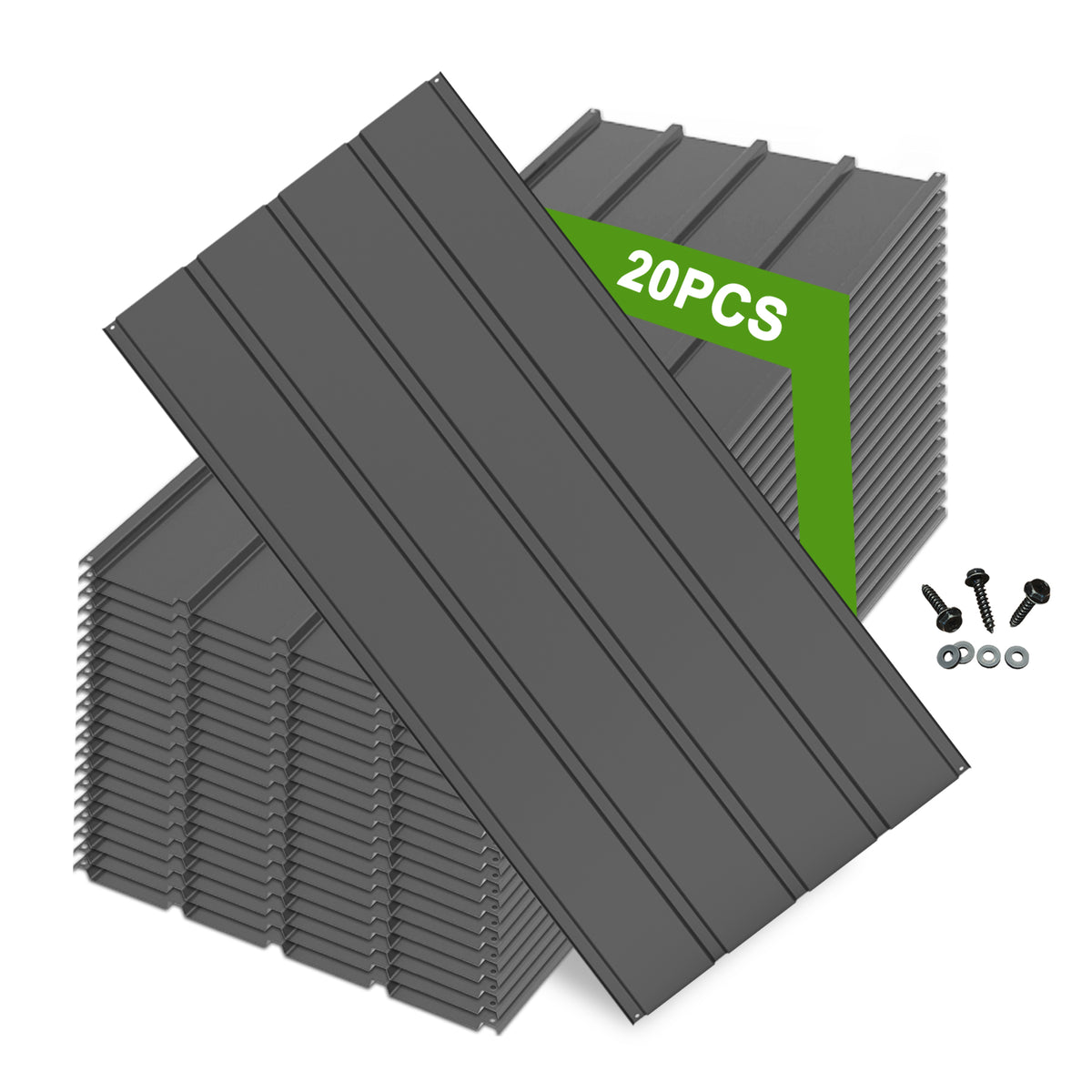 20 Pcs Metal Roofing Panels, 3.54 Ft X1.64 Ft Galvanized Roofing Panels Metal Siding Panels With Steel Screws For Pergola, Gazebo, Shed, Outdoor Storage, Chicken Coop, Patio,Garages-Gray