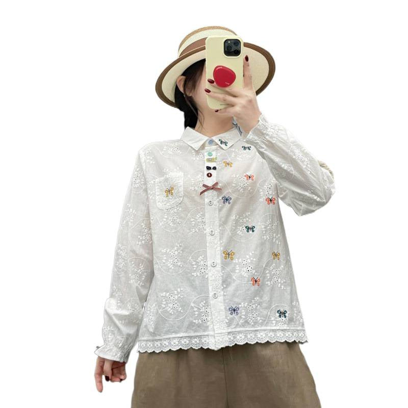 Artistic Full-Body Embroidered Butterfly Loose Shirt For Women
