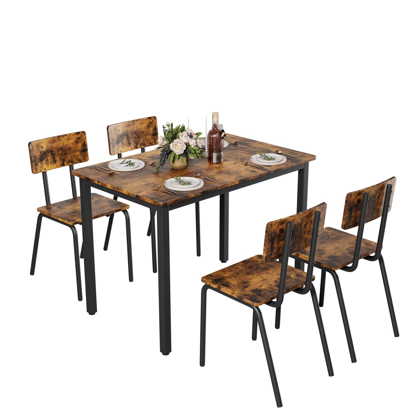 5-Piece Dining Table Set With 4 Chairs, 43 Kitchen Table & Chairs Set For 4, Dining Room Table With Metal Frame & MDF Board, Perfect For Small Space, Easy Clean