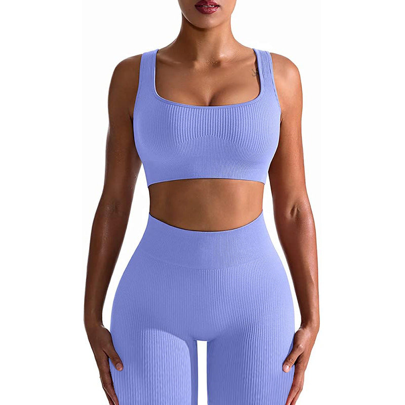 Seamless Yoga Training Threaded High-Elastic Fabric Outdoor Running Fitness Set For Women