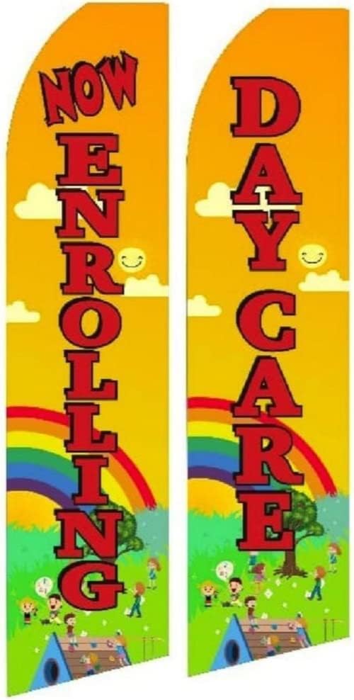 Now Enrolling Day Care Swooper Flag For Advertising Pack Of 2 With Hybrid Pole Set