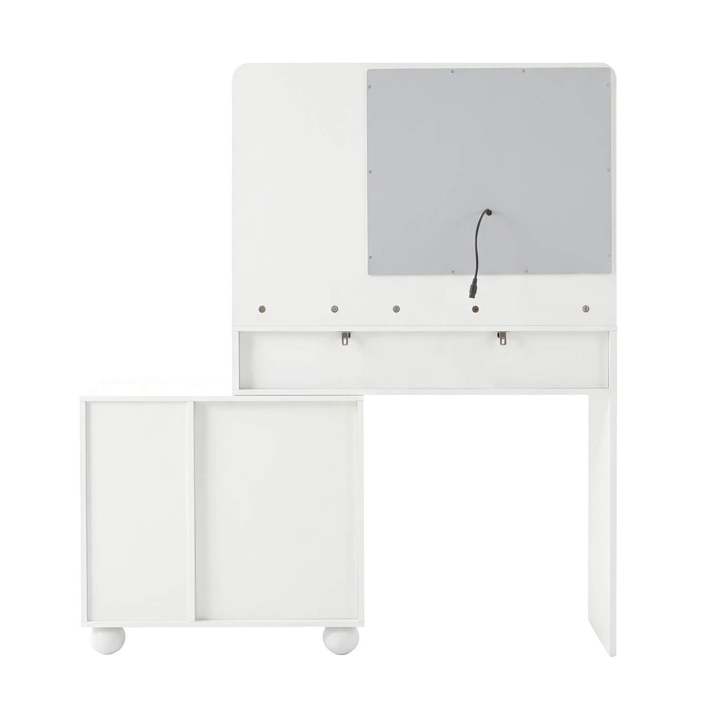 Large Dressing Table With Adjustable LED Lighting And Mirror, 5 Drawers, 1 Door And 3 Storage Compartments, White, 80x39.8x127cm
