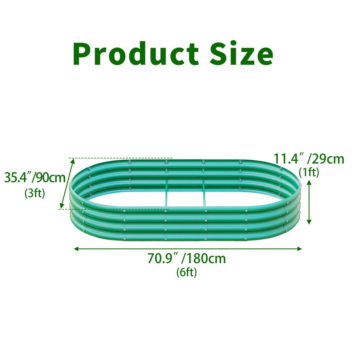 Galvanized Raised Garden Bed 6x3x1ft - Heavy Duty Metal Planter Box for Vegetables, Herbs & Flowers, Rust-Proof Outdoor Garden Bed with Large Capacity, Green, 1PCS