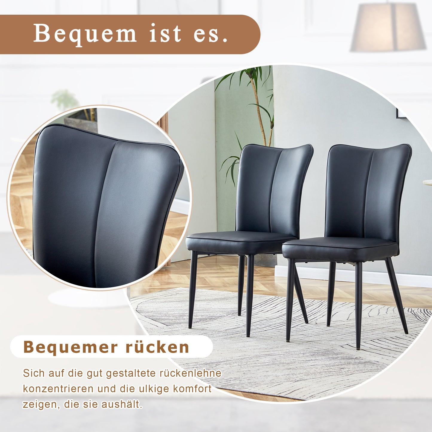2 Pure Black, Modern Designed Dining Chairs, Available In Several Colors, 89 Cm High, Black PU Chair Sets, Suitable For Office, Restaurant, Etc.
