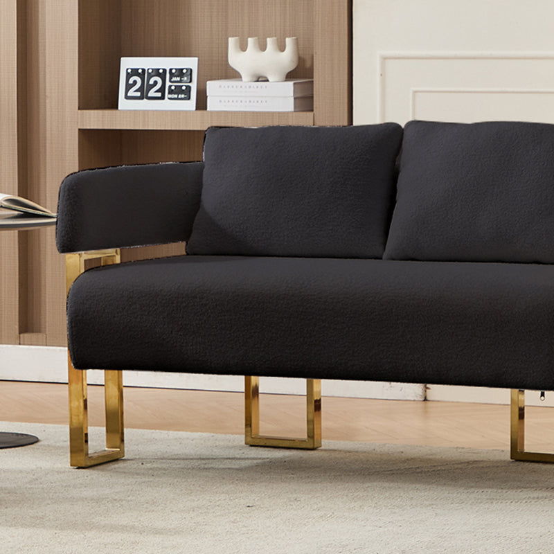 TS Modern Decorative Chair, Living Room Side Chair With Gold Metal Legs, No Wheels, Suitable For Dressing Area, Reception Room, Office,Teddy Fleece Upholstered Metal Foot Sofas Black