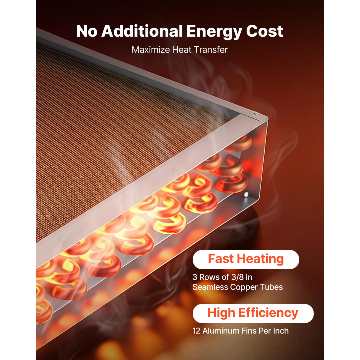 Water To Air Heat Exchanger, 14 X 14 In Finned Tube HVAC Heat Exchanger Coil With Copper Tubes & Aluminum Fins, 65K BTU Output For Outdoor Wood Furnace, Hydronic Heating & Cooling Systems