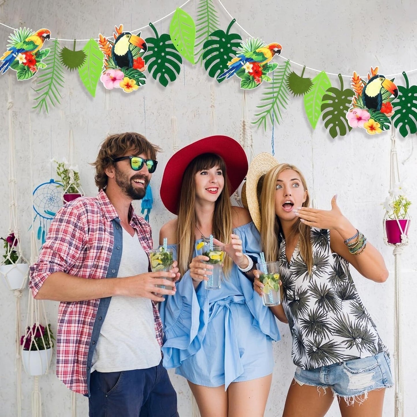 3-Piece Tropical Leaves Banner, Large Hawaiian Felt Leaves Garland, Summery Party Decoration With Palm Leaves, Exotic Foliage Garland For Luau And Beach Parties – Party Accessories Set