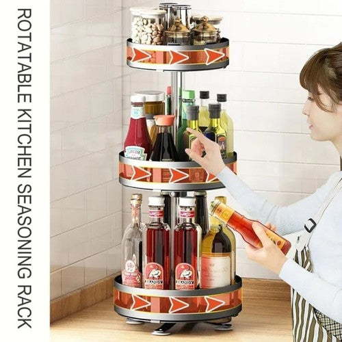 Square Rotating Kitchen Storage Spice Organiser Rack Pantry Bathroom Black