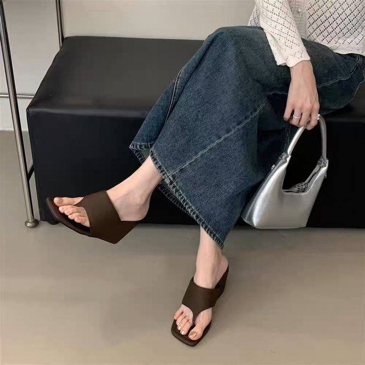 Women's New Spring & Summer Slimming Wedge Open Toe Thong Sandals, Elegant Flip Flop Heeled Slides
