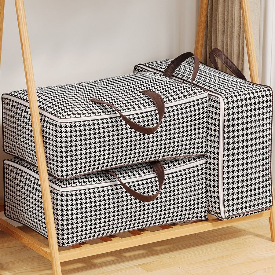 Portable Reinforced Houndstooth Storage Bag With Transparent Window
