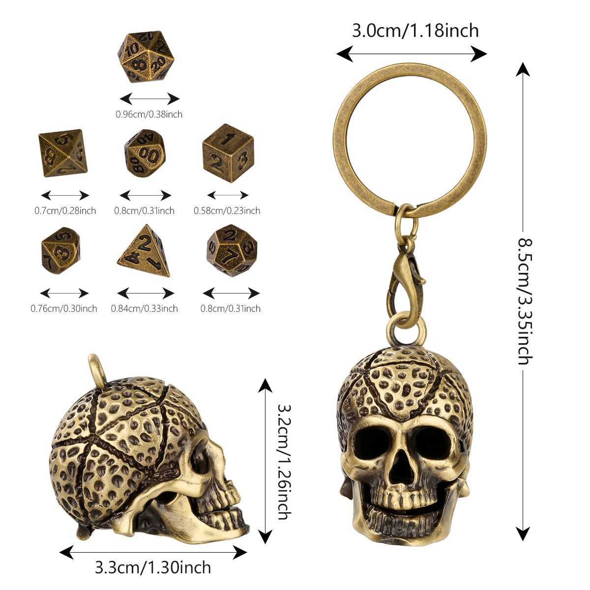 Skull Cage Pendant Necklace, Small Portable Metal Keychain, Mini 7-Piece Polyhedral Metal D&D Dice Set, Suitable For Parent Games, Toy Accessories, Gifts, Multiplayer Role Playing Board Games