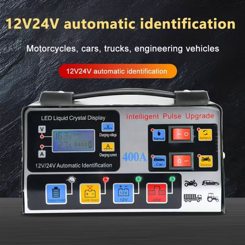 400W Heavy Duty Smart Car Battery Charger - Automatic 12V 24V Pulse Repair Trickle Charger With 6 Safety Protections
