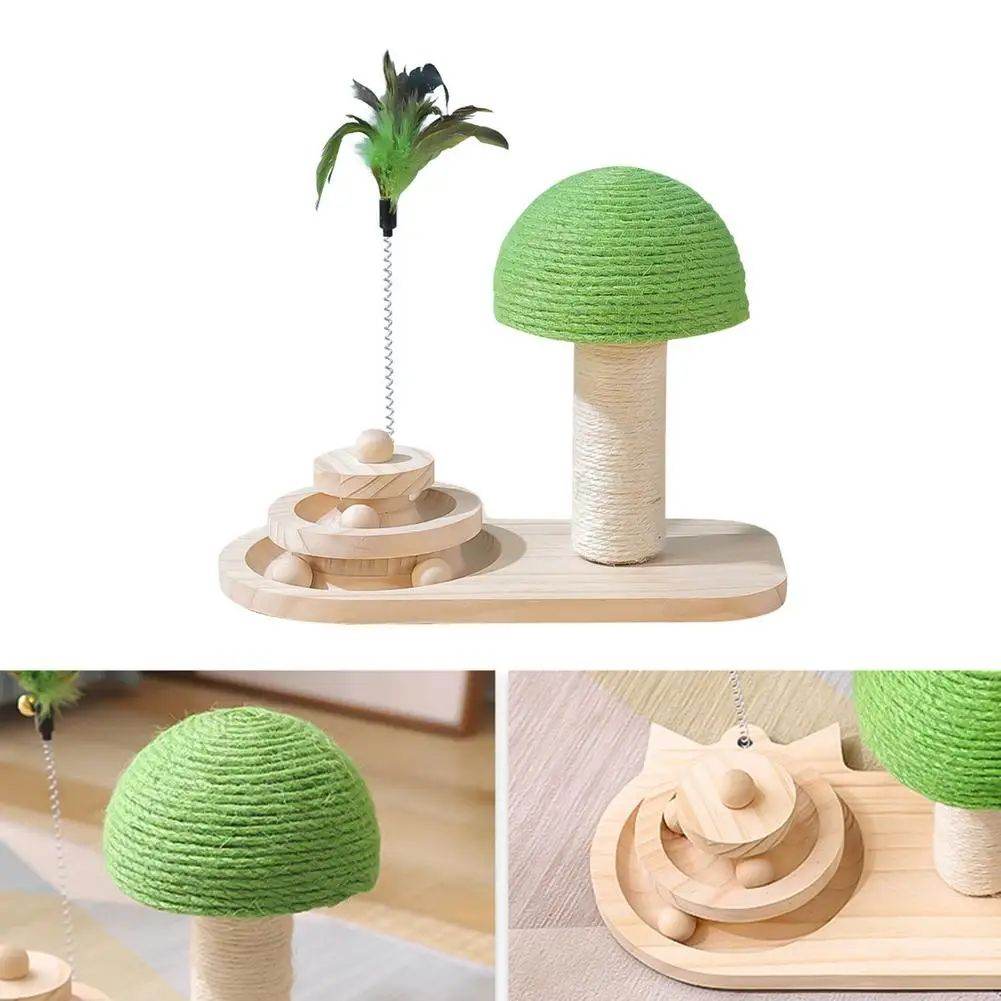 Cat Toys Scratching Post Mushroom Sisal Rope Scratcher Tree Tower Wood Turntable Ball Kitten Climbing Frame Supplies