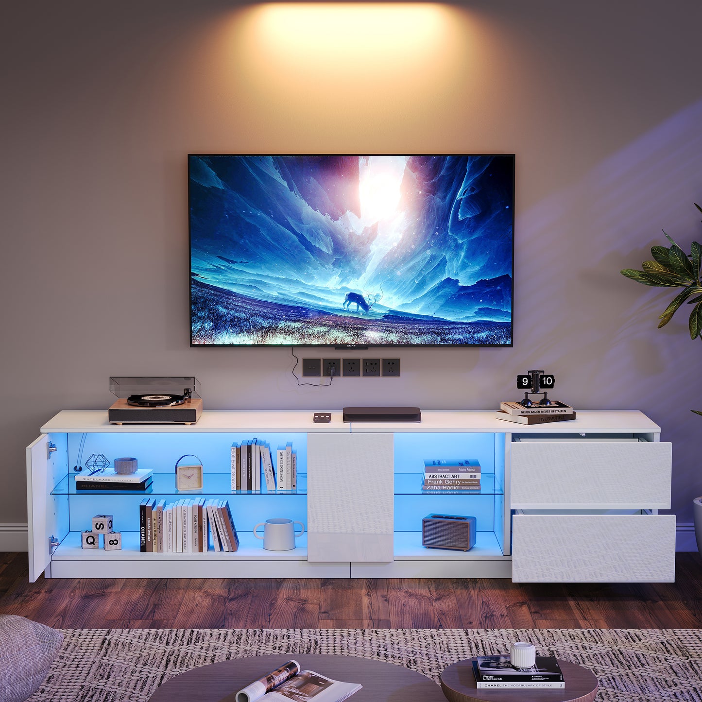 160 X 40 X 52 Cm TV Stand, High-gloss Chest Of Drawers, Sideboards With LED Lighting, Lowboards Suitable For 65in TVs, Suitable For Living Room And Bedroom
