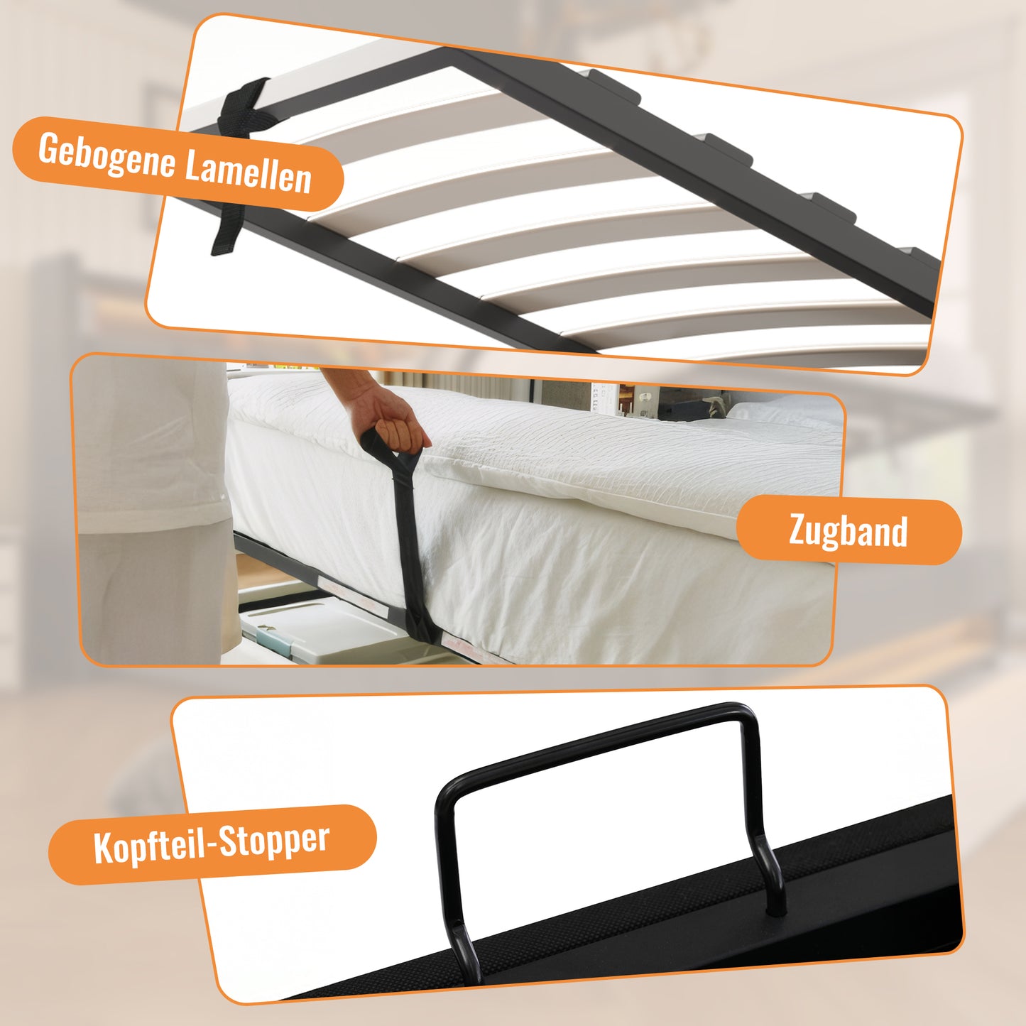 Upholstered Bed 90x200 Cm Single Bed With Hidden Cup Holder & Charging Station, Hydraulic Bed With Storage Space Under The Bed, Incl. Slatted Frame, Linen Beige Without Mattress
