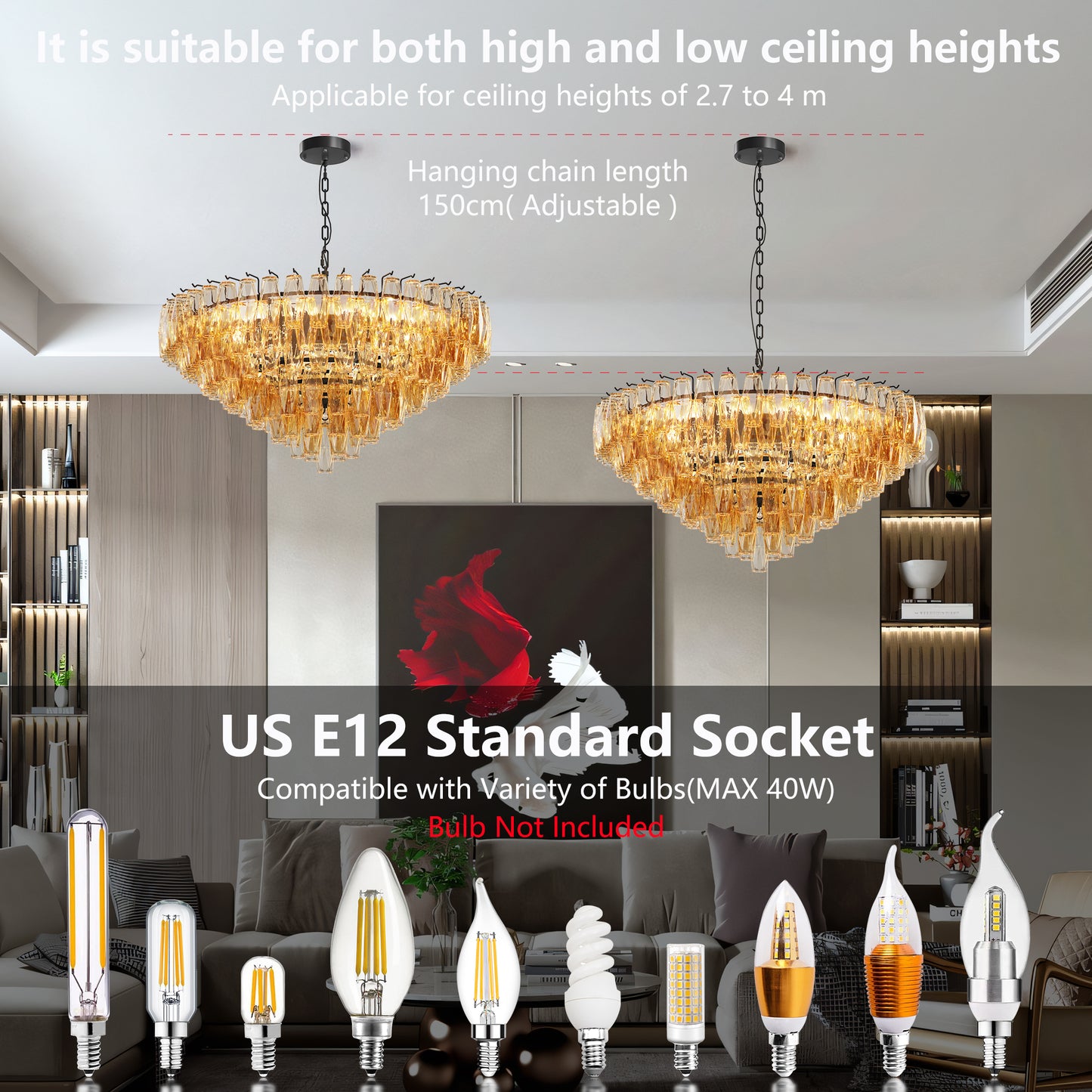 Modern Round Chandelier, 37 Extra Large Black Chandeliers For Dining Room, 14-Light With Tiered Smoke Glass Tubes Ceiling Light, Pendant Lighting Fixture For Living Room Bedroom Kitchen Island