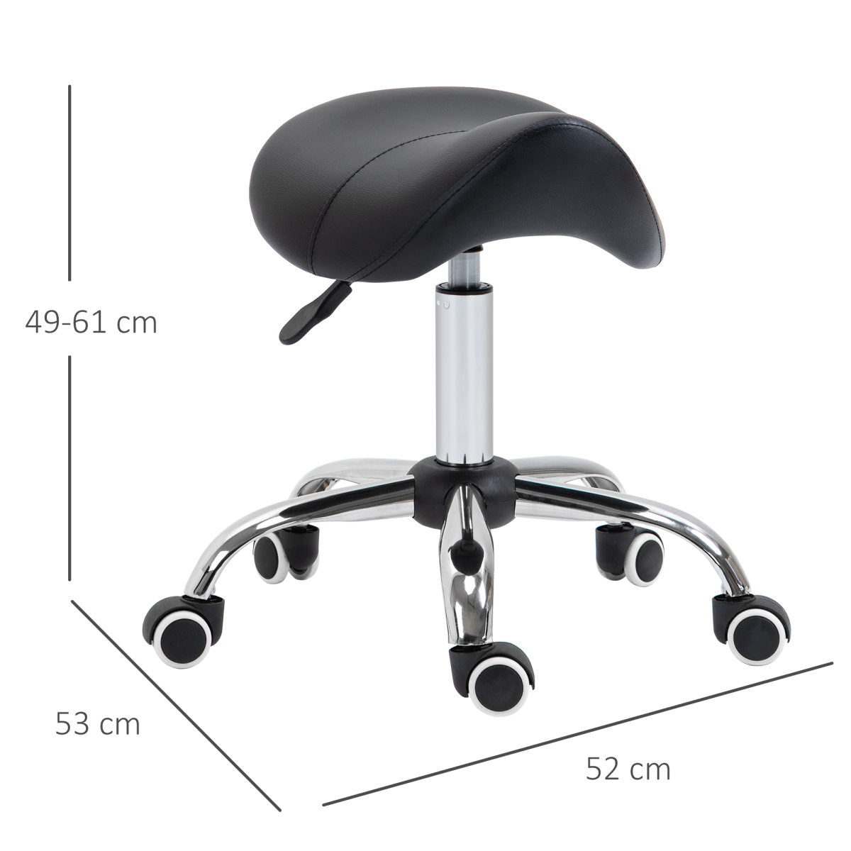 Cosmetic Stool 360 Rotate Height Adjustable Salon Massage Spa Chair Hydraulic Rolling Faux Leather Saddle Stool Mobility, Black