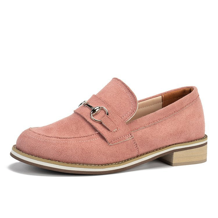 Womens Korean-style Round-toe Low-heeled Casual Slip-on Shoes