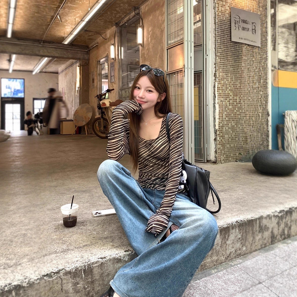 Women's Korean-style Color-block Striped Fashionable Versatile Top