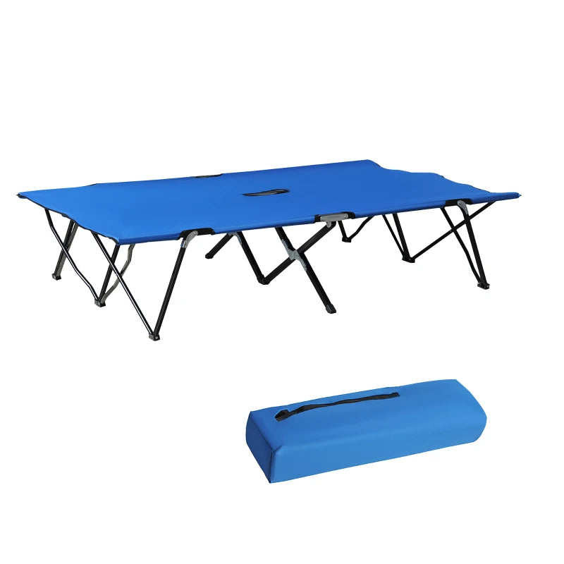 2 Person Folding Camping Cot For Adults, 50Extra Wide Outdoor Portable Sleeping Cot With Carry Bag, Elevated Camping Bed, Beach Hiking, Blue