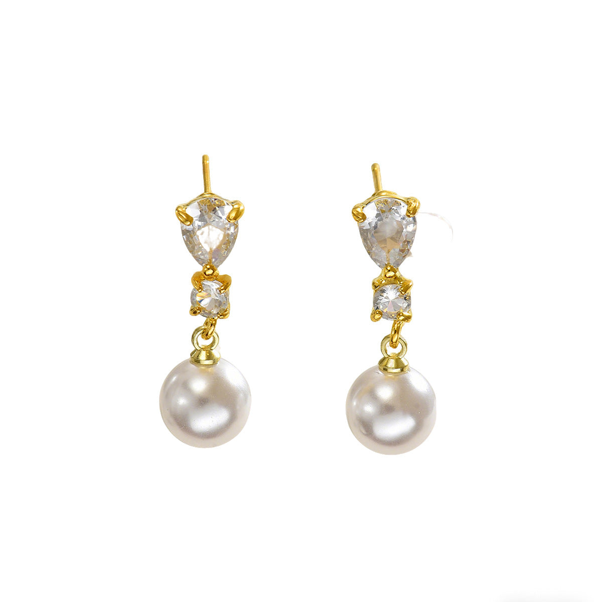 Cross-Border European American Jewelry, Niche Geometric Earrings Inlaid With Pearls & Cubic Zirconia, Fashion Versatile Stud Ear Jewelry For Women