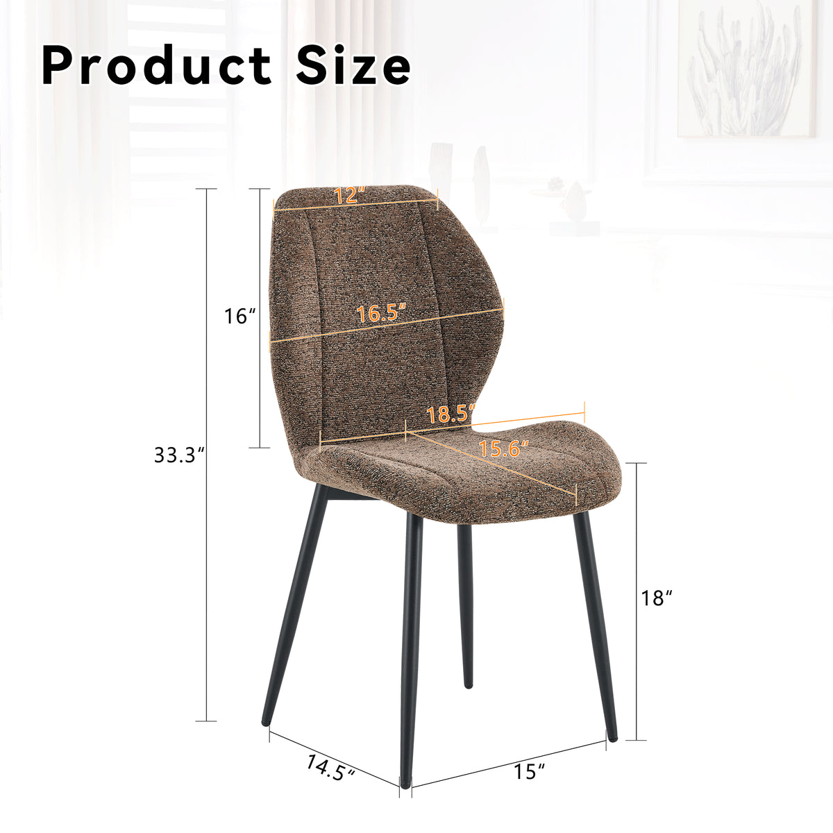4 Sets Of Retro And Minimalist Brown Fabric Dining Chairs With Spacious And Comfortable Cushions.Black Metal Legs And Adjustable Feet, Suitable For Dining Room, Study & Office ,etc.
