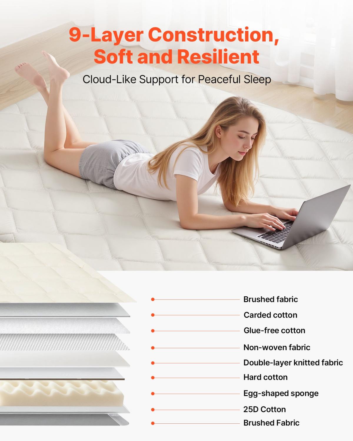 Japanese Tatami Mat, Queen Size Foldable Japanese Tatami Mattress, Futon Mattress With Storage Bag & Fastener, 9-Layer Floor Mat For Sleeping, Dormitory, Meditation, Yoga, 80 X 60 X 2.5 In, White