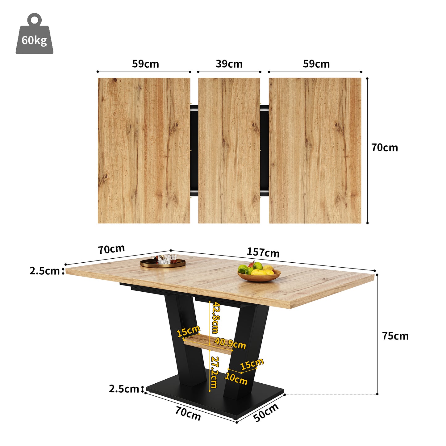Dining Table Set 5 Pieces, Extendable Dining Table Set, 118-157 X 70 Cm Dining Table With 4 Chairs, For Kitchen And Living Room, Including Dining Chairs,extendable Dining Table With V-legs,dining Ro