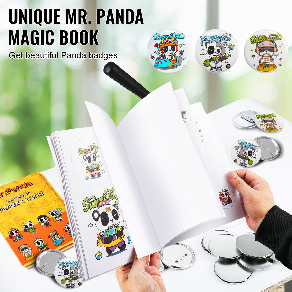 Button Maker Machine, Multiple Sizes 1+2.25 Inch Badge Punch Press Kit, Children DIY Gifts Pin Maker, Button Making Supplies With 500pcs Button Parts & Circle Cutter & Magic Book