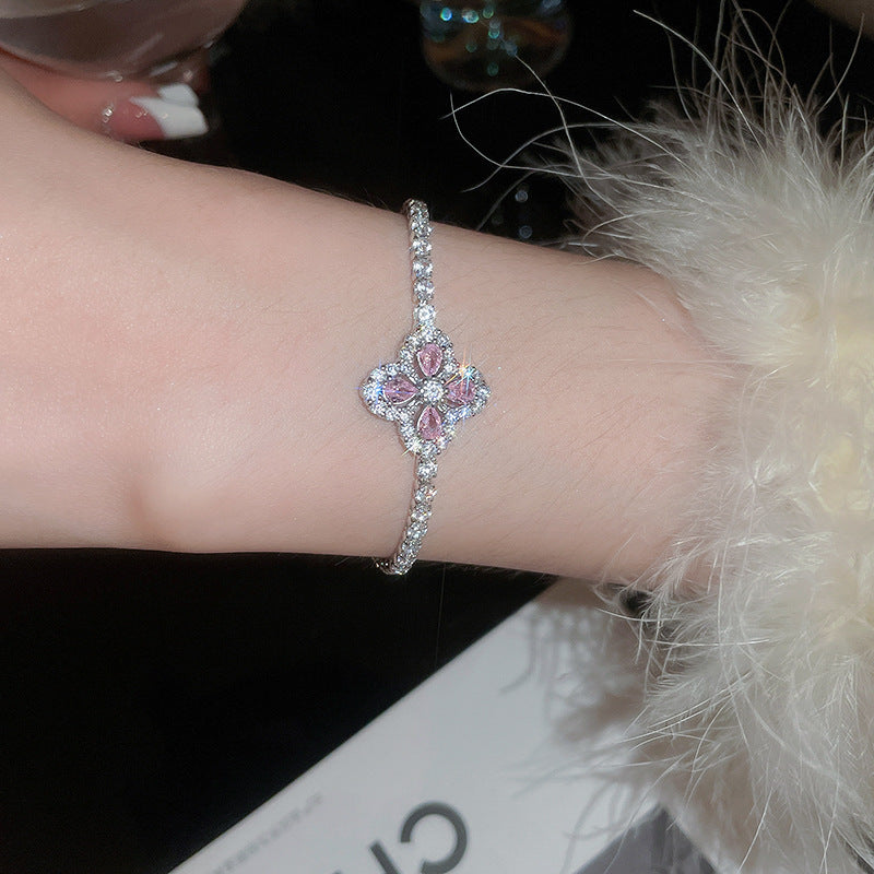 Geometric Round Zircon Drawstring Bracelet Vintage Ins Style Niche Elegant Luxury Premium Wrist Jewelry