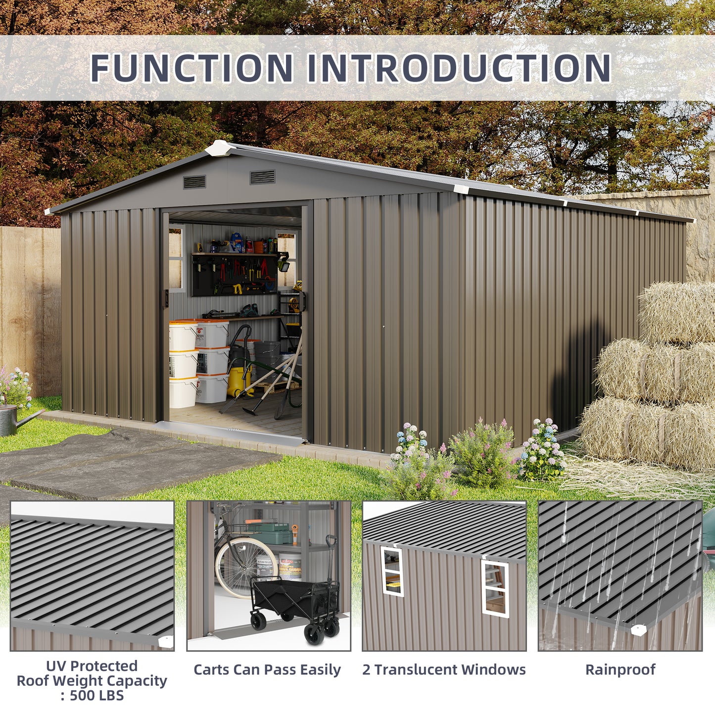 Campcraft 10x12ft 0.23mm Color Steel Plate, Surface Protective Film, Two Daylight Windows, A Practical And Thoughtful Gift,two Colors Can Be Freely Selected Storage Sheds