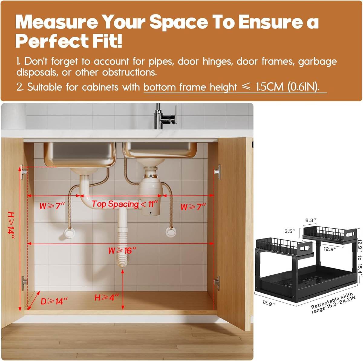 Under-sink Rack With Pull-out Tray Floor-standing And Adjustable Cabinet For The Kitchen