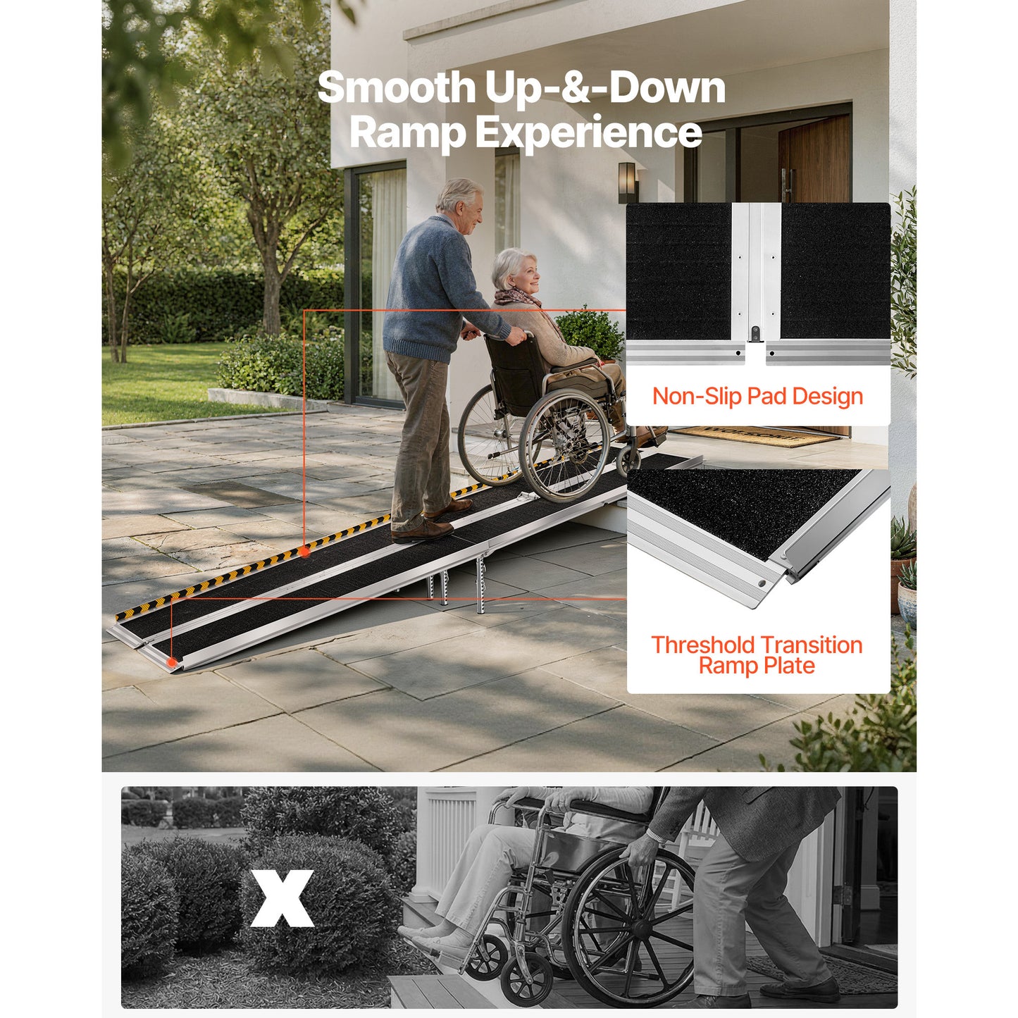 Portable Wheelchair Ramp, 10FT, Non-Slip Aluminum Folding Handicap Ramp For Wheelchair, 800 Lbs Capacity, Door Threshold Ramps For Home Steps, Stairs, Entry, Threshold, Doorways, Scooter, Curbs