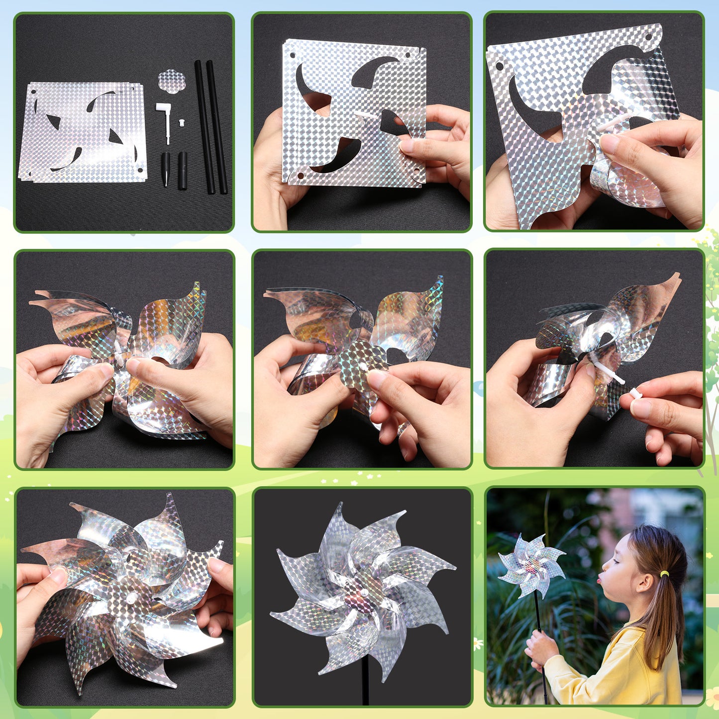 Garden Windmill Set Of 6, Silver Windmills 18 Cm, Reflective Windmills To Deter Birds, Spinning Garden Decor For Flower Beds & Lawns—Party Decorations