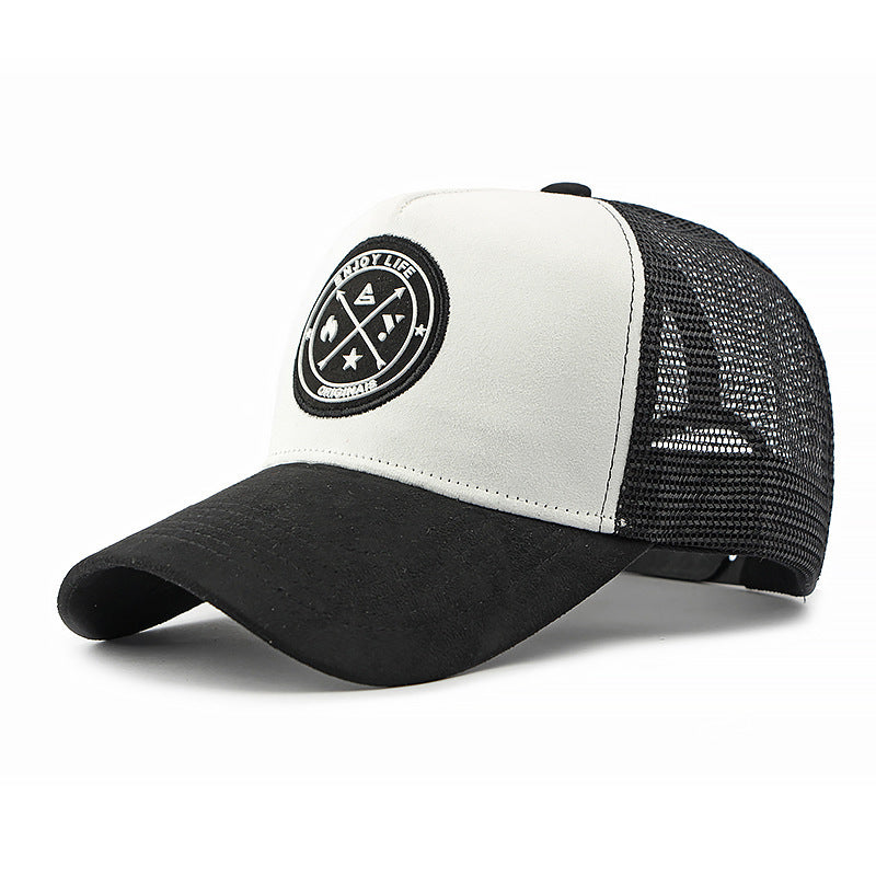Men's And Women's Multi-color Suede Mesh-rimmed Baseball Cap With Round Logo And Adjustable Strap. Stylish And Versatile, Suitable For Daily Outings And Outdoor Activities.