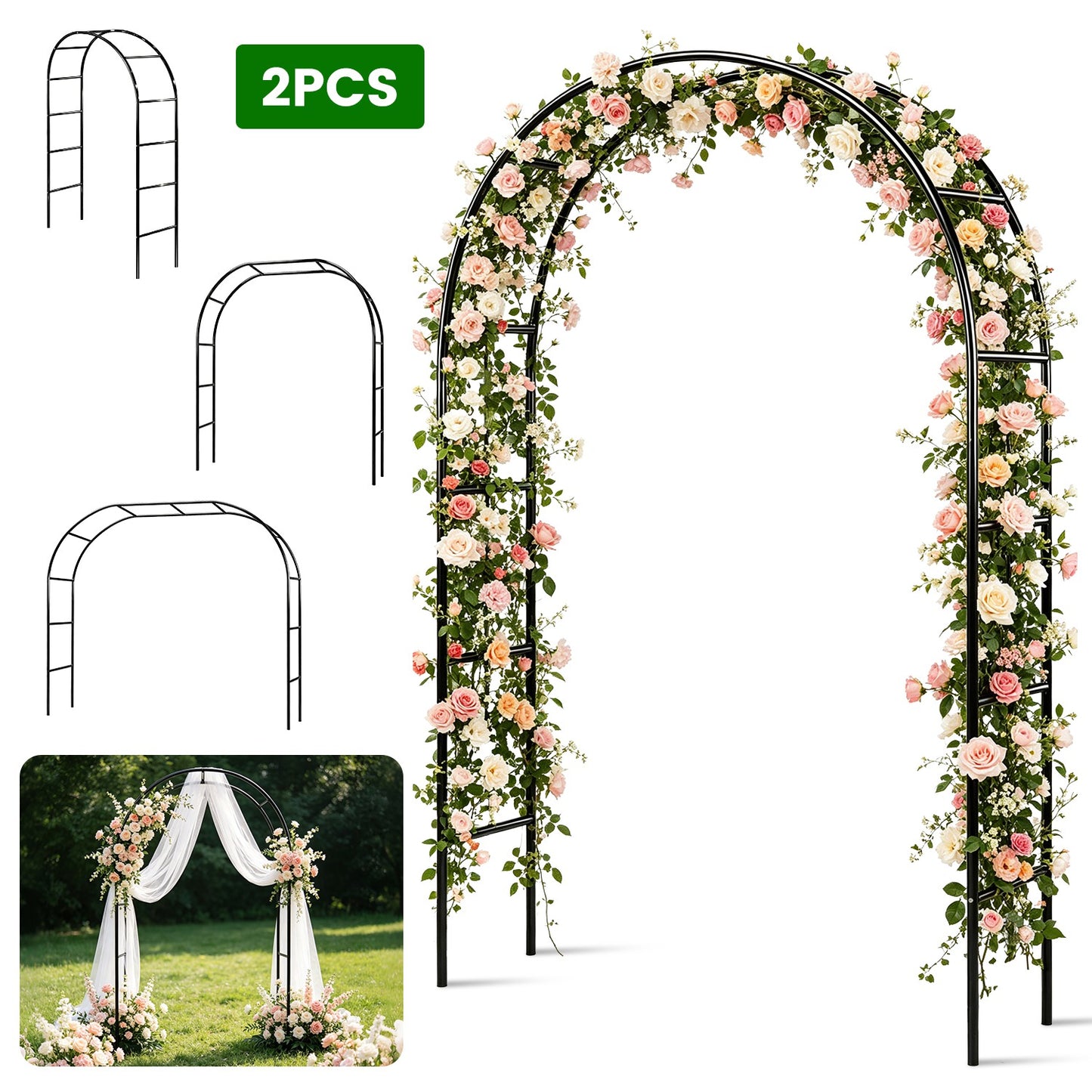 2Pcs Or 1Pcs Options 7.87Ft H X 4.59Ft W Adjustable Metal Garden Arches DIY Outdoor Trellis For Climbing Plants Wedding Arch Decoration Iron Arbor For Backyard Garden Entrance