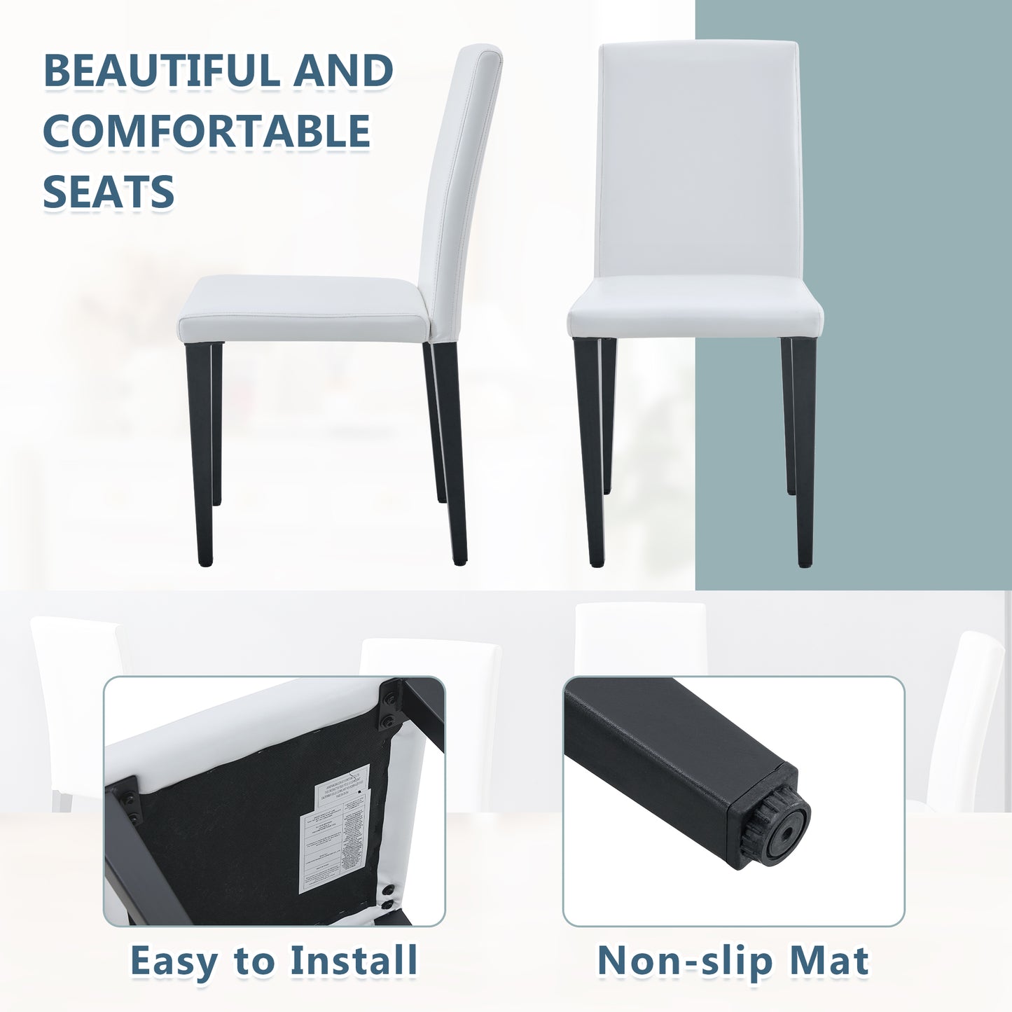 White PU Dining Chairs 35.4in High, 18.5 Ergonomic Backrest, 17 X16 InSponge Seat, Perfect For Dining Room, Home Office & Living Space, Stylish & Comfortable.Black Metal Leg.