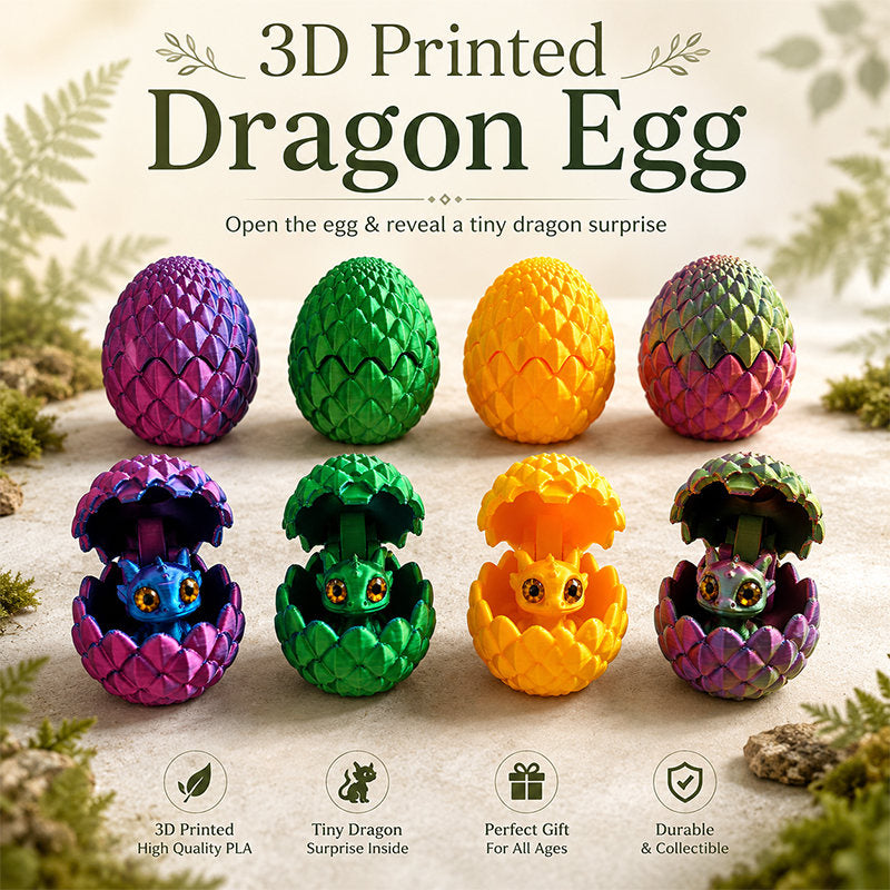 3D Printed Dragon Egg With Mini Dragon, Openable Scale Egg Shell Desktop Decor Collectible Ornament
