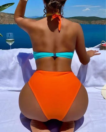 Body-splicing Multi-color Swimsuit Set