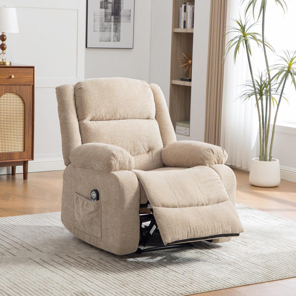 Multifunctional Electric Recliner With Electric Massage And Heat Function, Manually Adjustable Backrest And Footrest, And Side Storage Pockets.Light Khaki