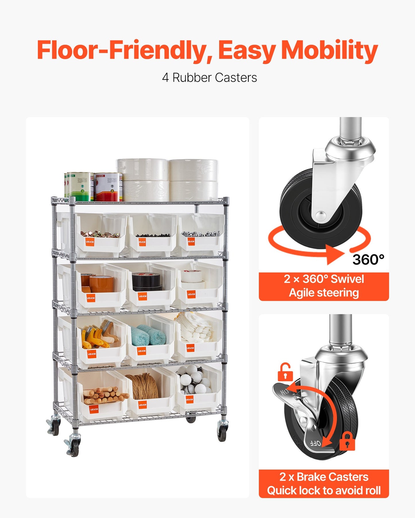 5-Tier Rolling Bin Storage Rack, 12 Organizer Bins, Bin Rack Storage Steel Wire Shelving System With Wheels, Mobile Tool Organizer For Garage, Warehouse, Office, Restaurant, Classroom, Kitchen
