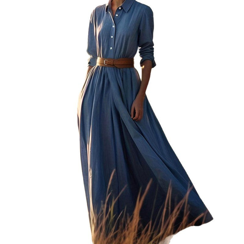 Womens Fashion Long-sleeve Vintage-style Midi Dress