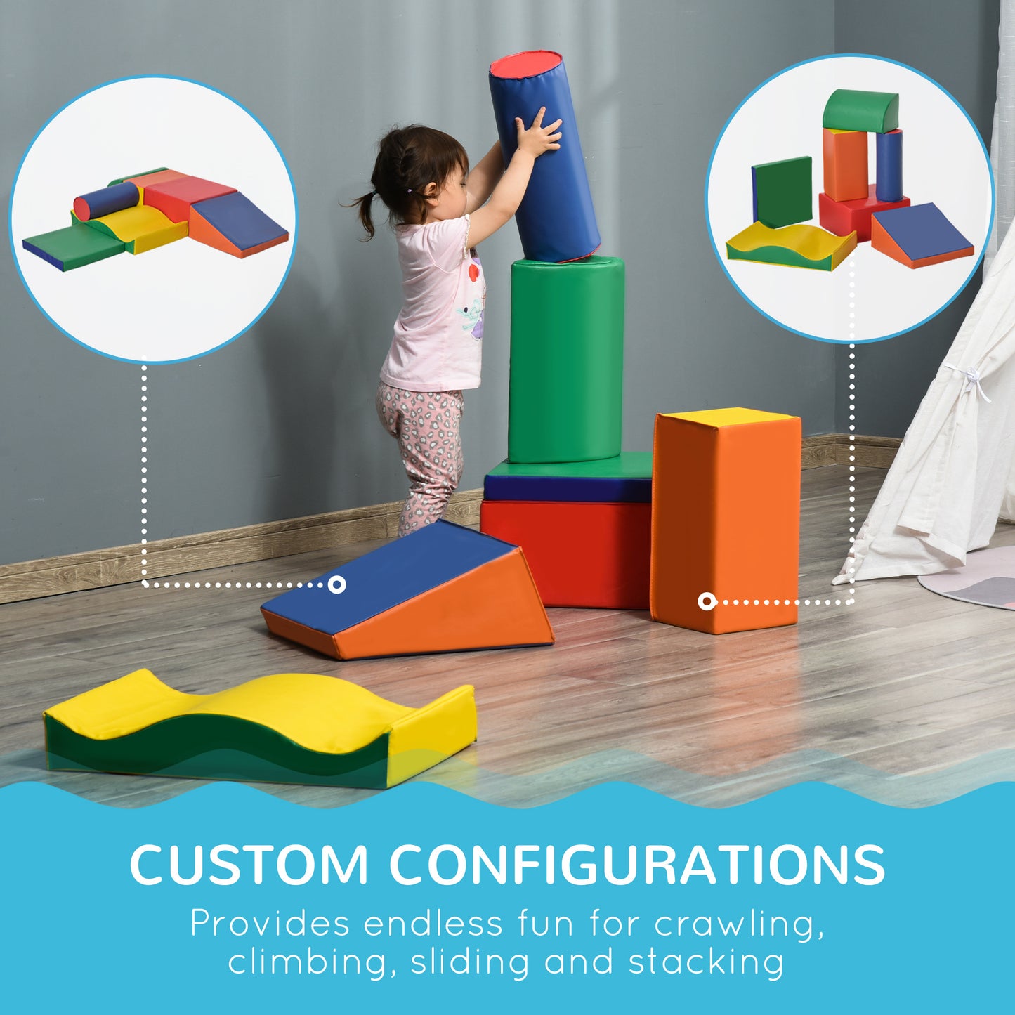 Soft Play Set, 7 Piece Foam Blocks, Toddler Climb And Crawl Activity Set For 1-3 Years, Soft Play Equipment For Building And Stacking, Educational Play, Red