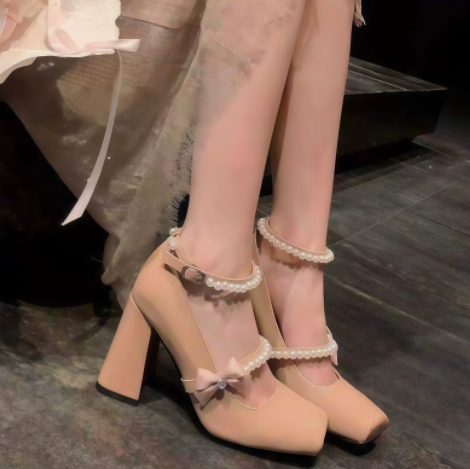 Women French Elegant Rhinestone Single Strap Bow Block Heel Mary Janes, 2026 New Spring Niche Fashion Shoes